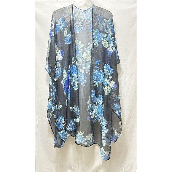 Cyn & Luca Womens XXL Shear Midi Blue Floral Duster - Picture 1 of 7